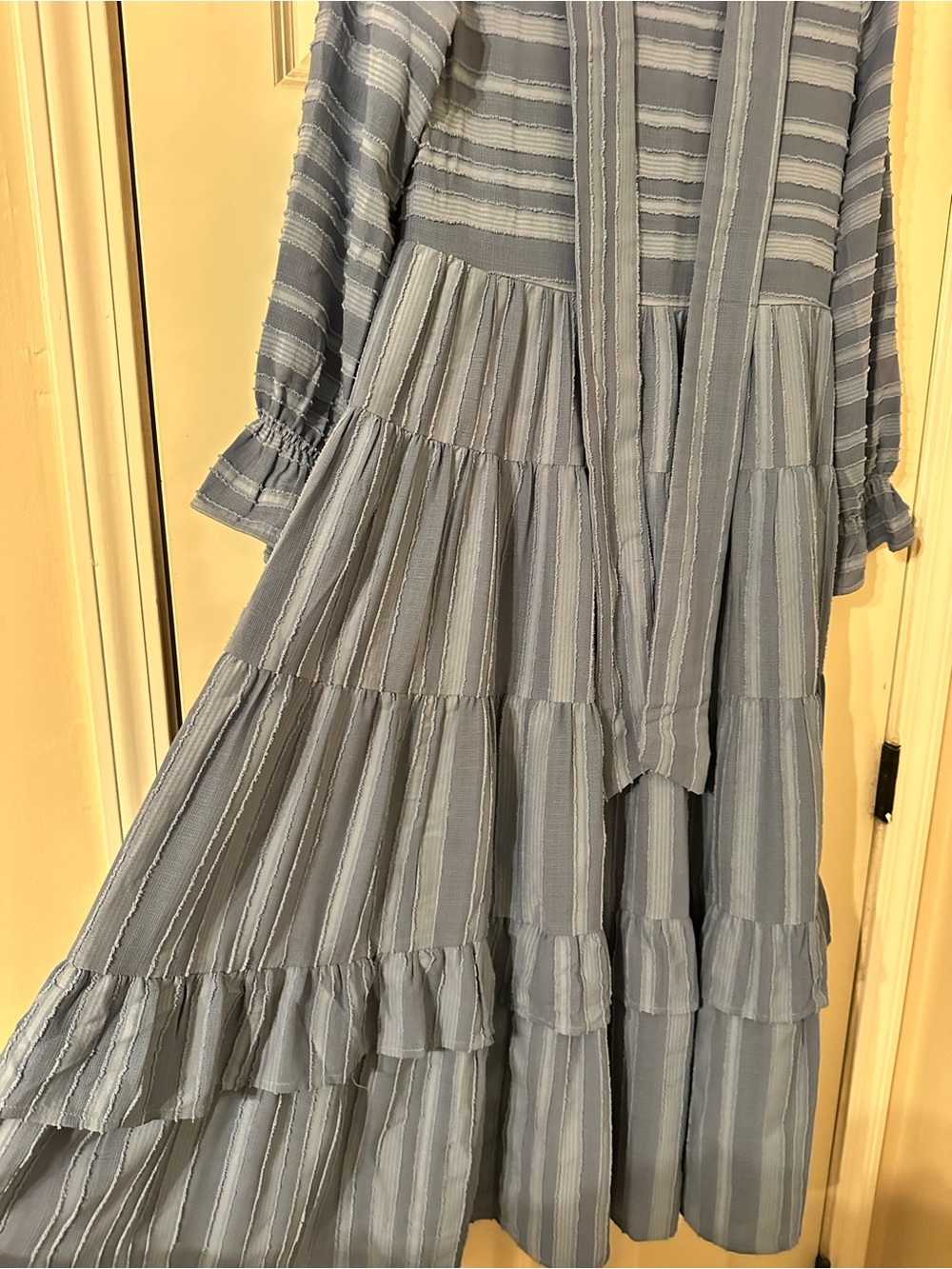 Dainty Jewells Light Blue Tiered Long-Sleeve Dress with Neck Tie - Picture 5 of 5